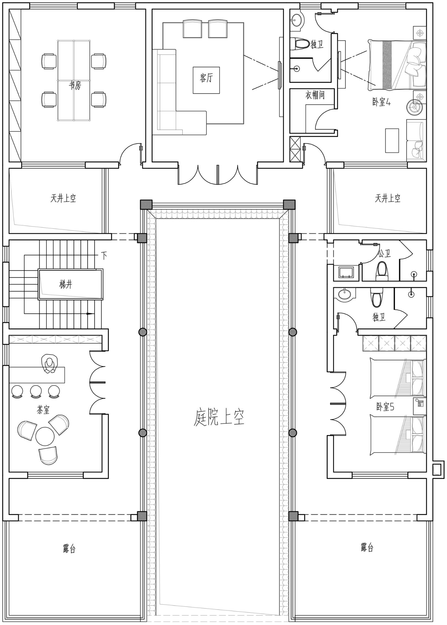 上饶陈家中式三合院别墅图纸