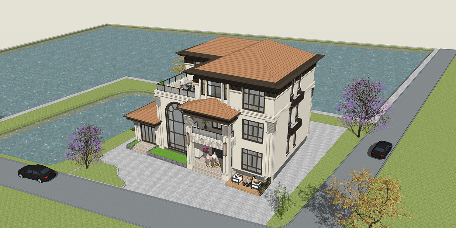 湖南岳阳杨家三层新中式别墅自建房设计图纸