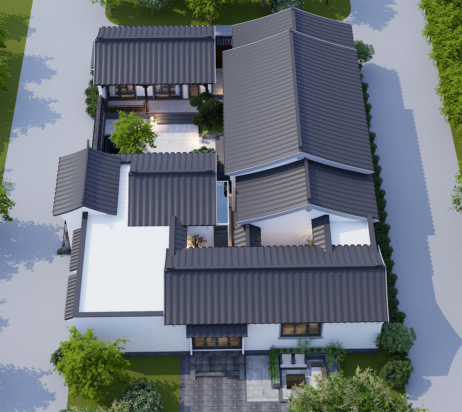 湖北荆门戴家一层中式三合院自建别墅设计