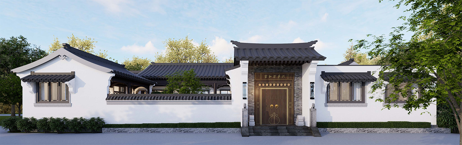 湖北荆门戴家一层中式三合院自建别墅设计