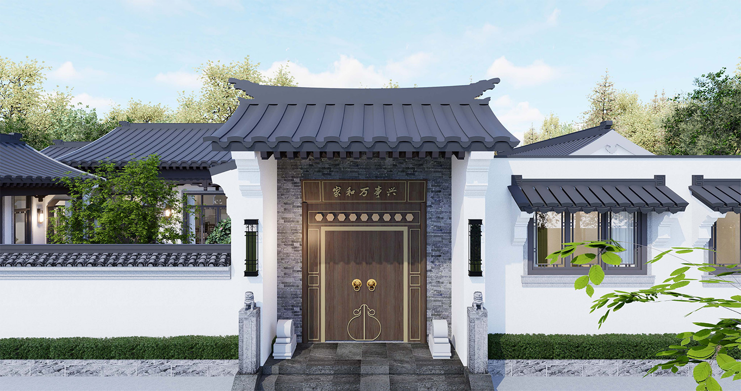 湖北荆门戴家一层中式三合院自建别墅设计