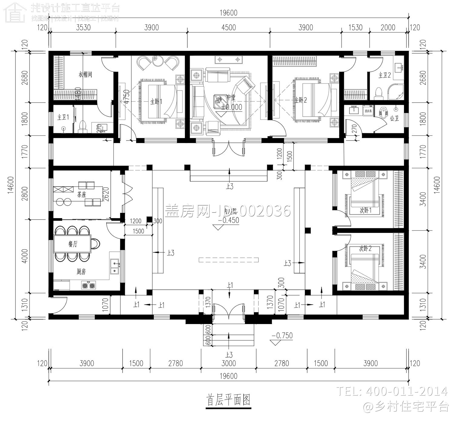 湖南郴州李家一层徽派三合院设计