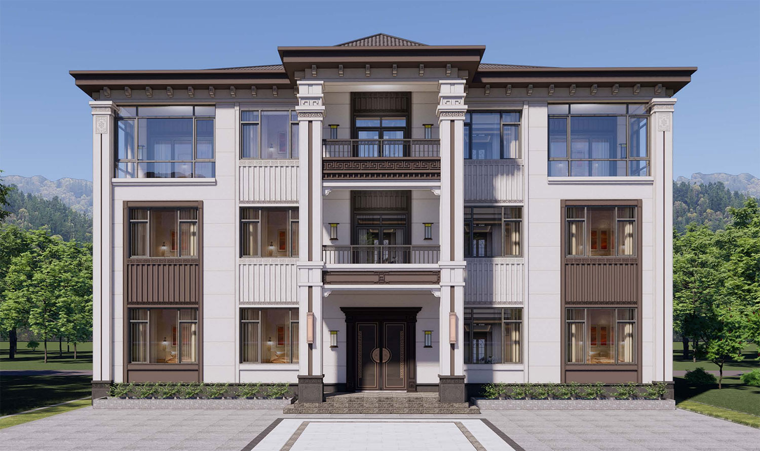河北廊坊郭家三层新中式自建别墅