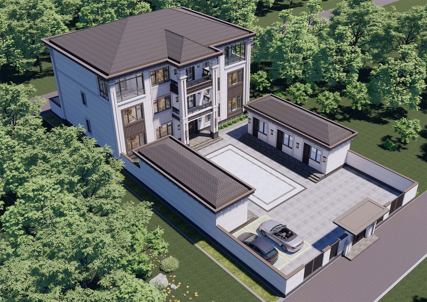 河北廊坊郭家三层新中式自建别墅