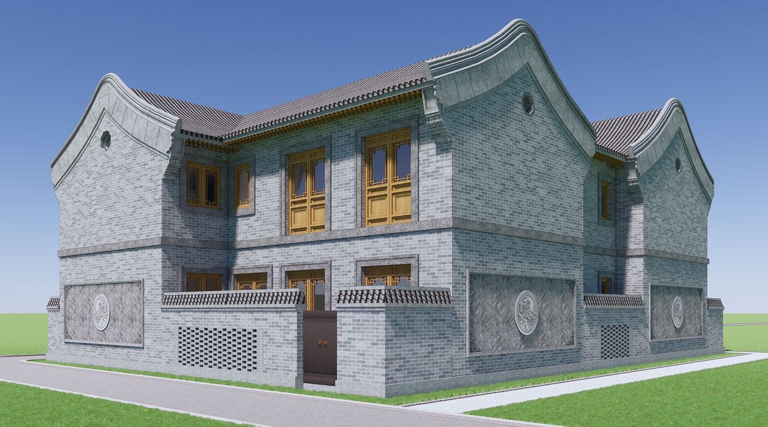 北京朝阳王家二层中式自建别墅设计