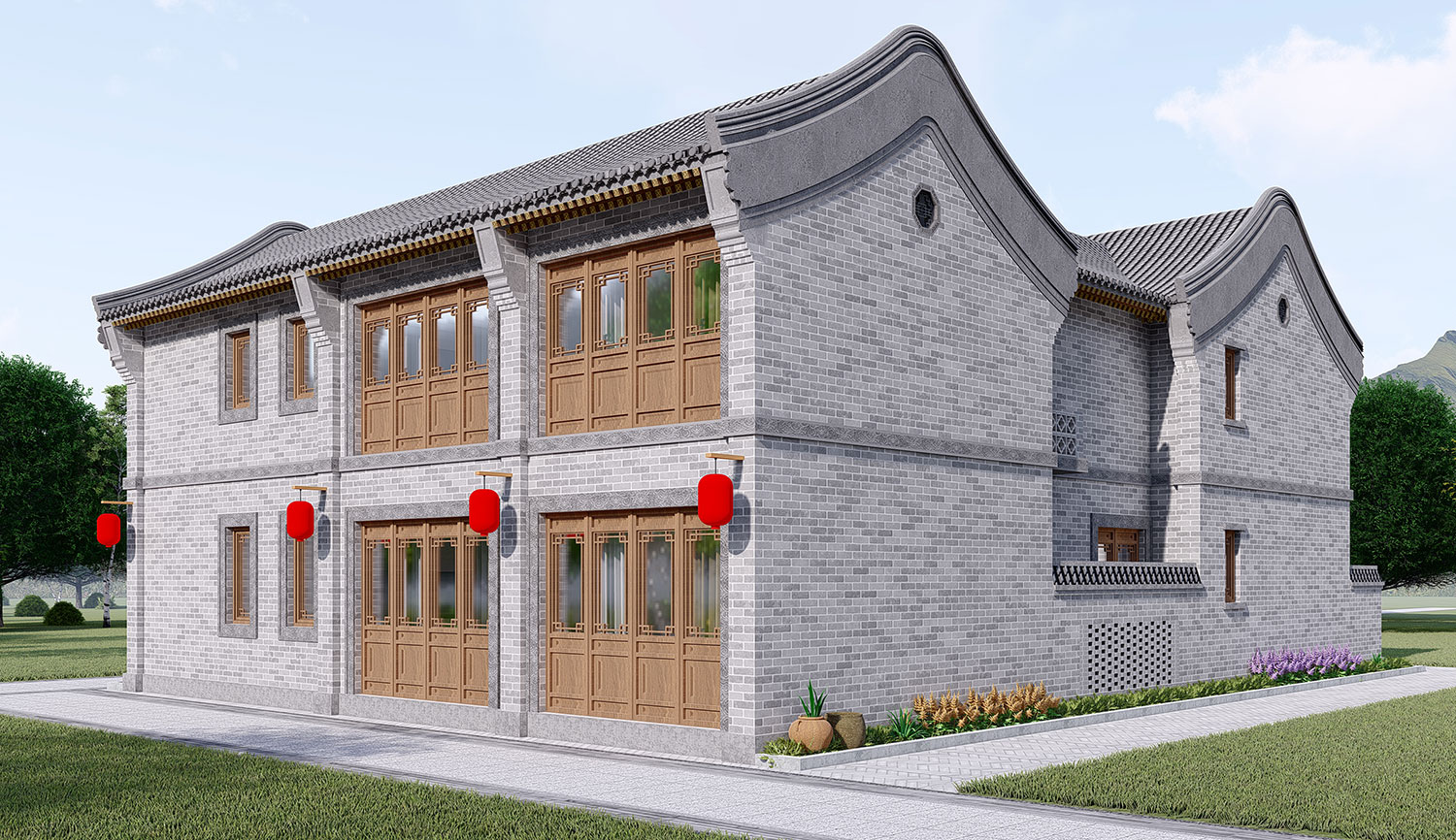 北京平谷孙家二层中式自建别墅设计