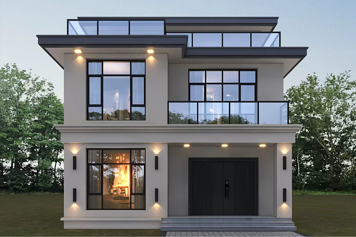 9.2*10.6二层半现代平顶风格别墅