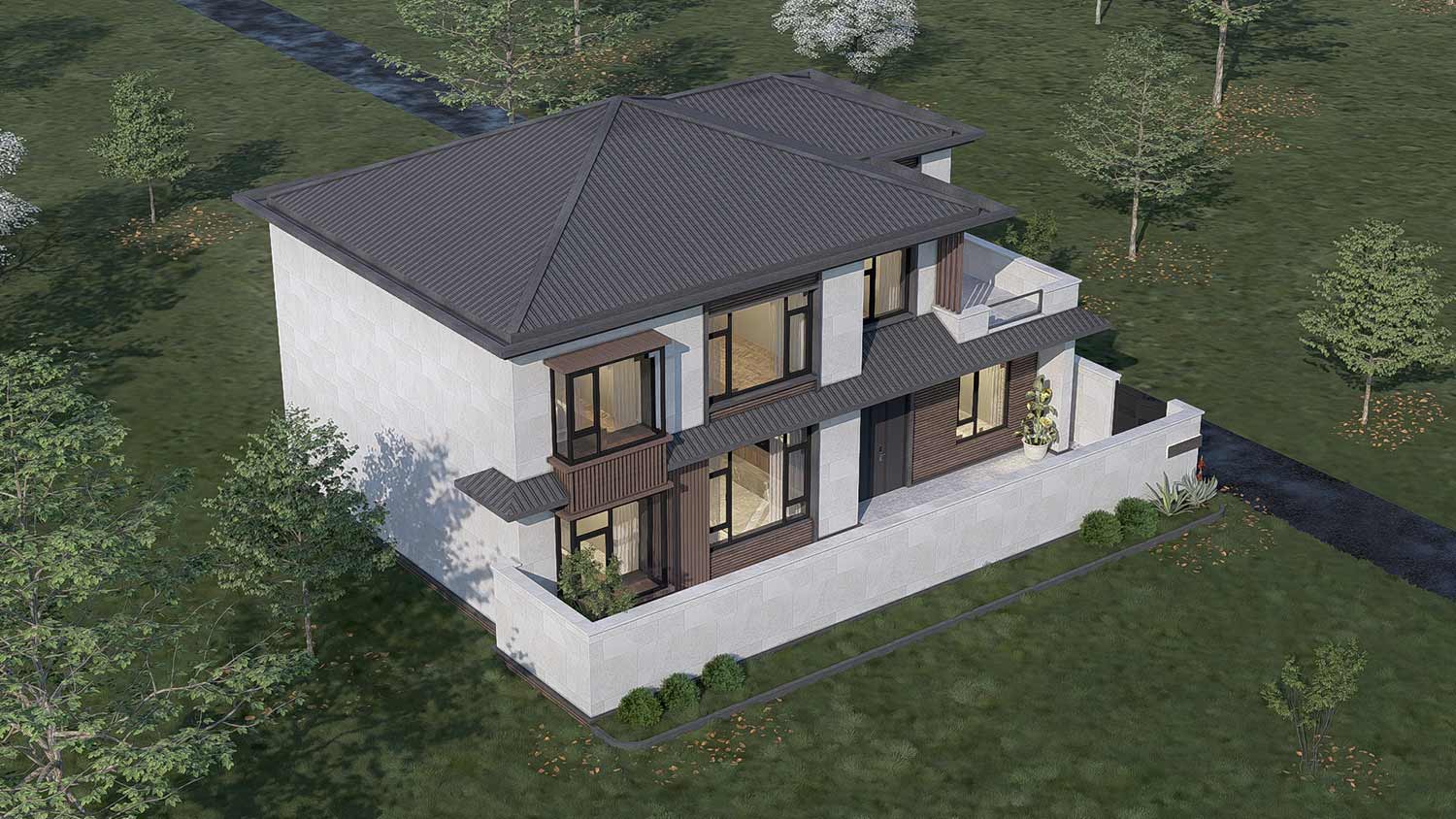 北京房山石楼镇二层新中式别墅	