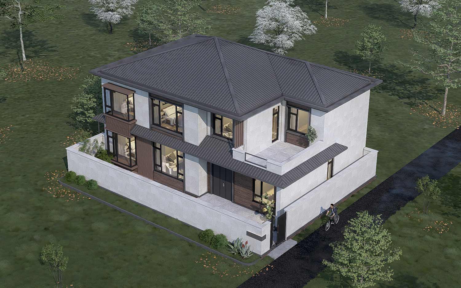 北京房山石楼镇二层新中式别墅	