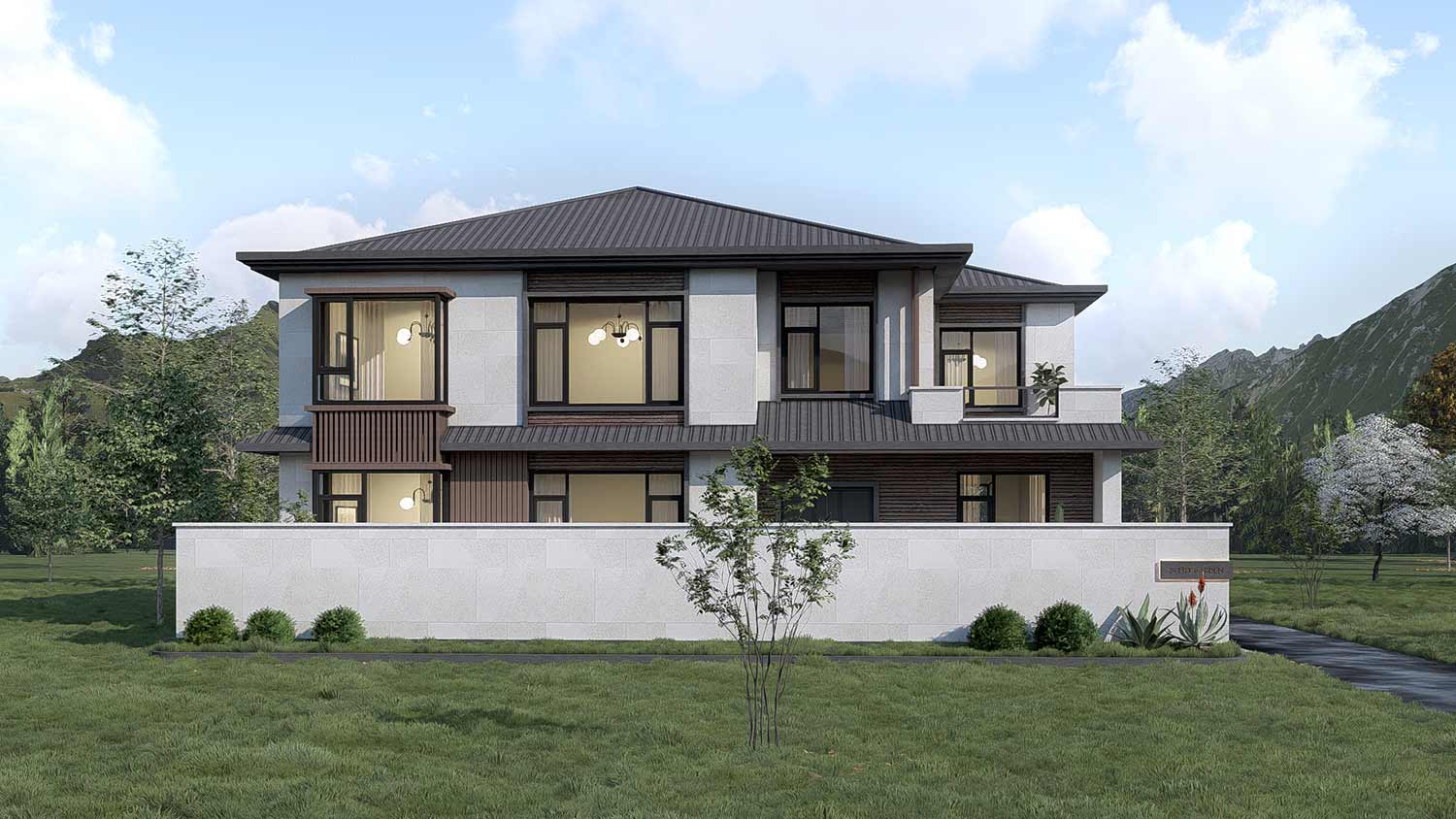 北京房山石楼镇二层新中式别墅	