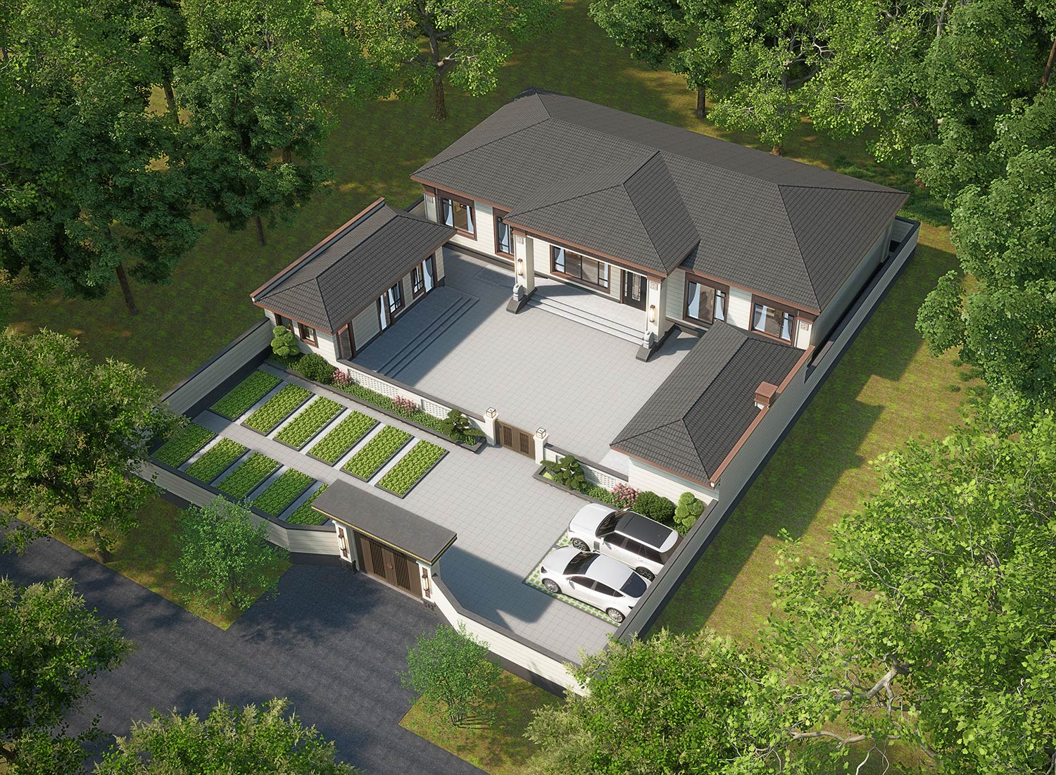 河北廊坊张家一层中式自建别墅	