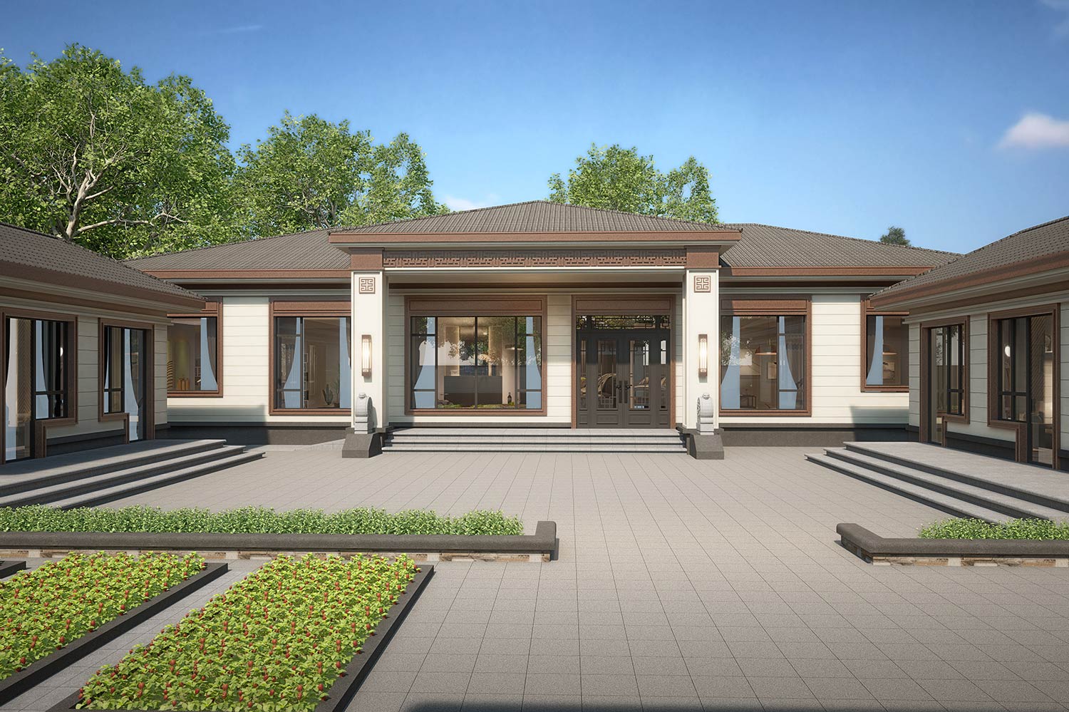 河北廊坊张家一层中式自建别墅	