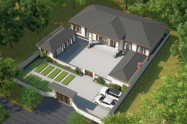 河北廊坊张家一层中式自建别墅	