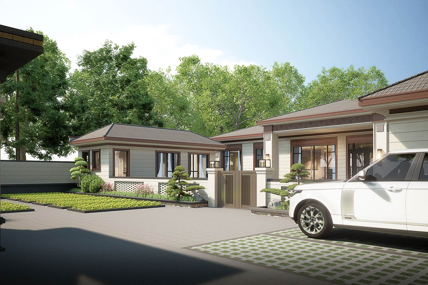 河北廊坊张家一层中式自建别墅	