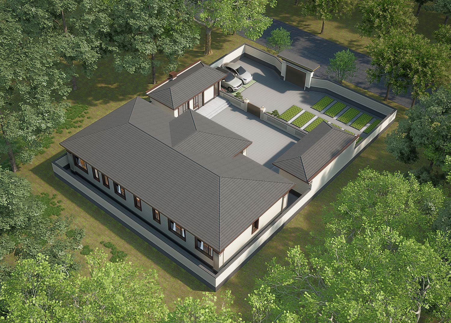 河北廊坊张家一层中式自建别墅	