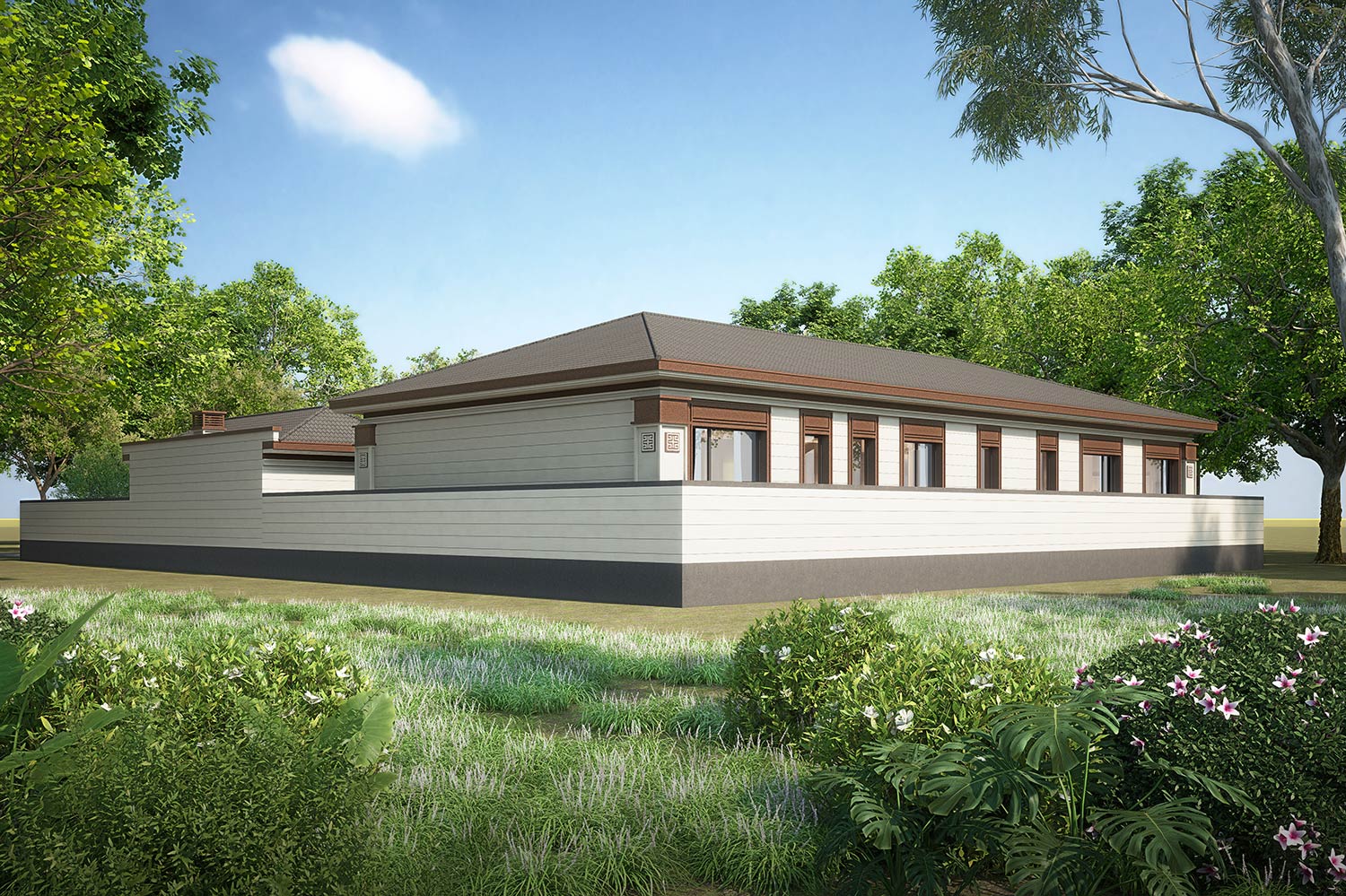 河北廊坊张家一层中式自建别墅	